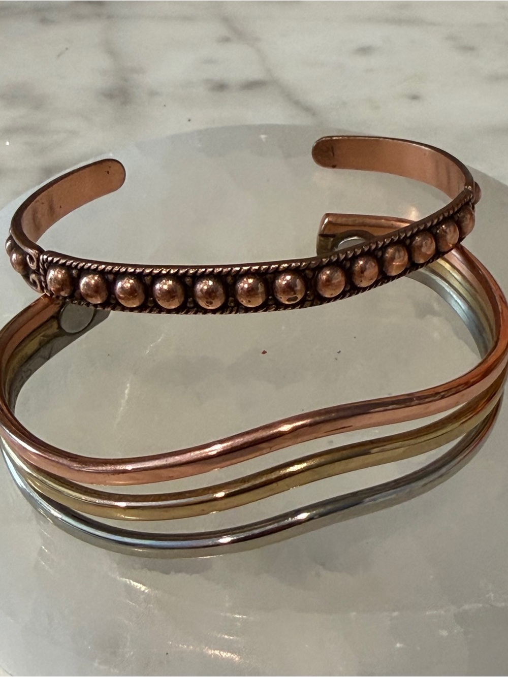 Tri-Tone Stacked Cuff and Bangle Set - Copper, Gold & Silver Vintage